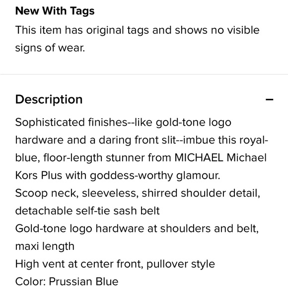 NWT Michael Kors Maxi Dress with Front Slit and Gold Hardware Detail - Picture 4 of 7